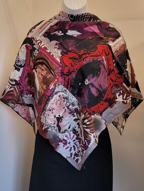 Christian Lacroix Style Red/Purple Square Silk Scarf